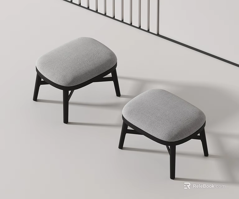 Modern Stools With Gray Cushioned Seats And Black Legs In Minimalist Interior 3d model 