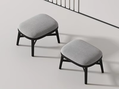 Modern Stools With Gray Cushioned Seats And Black Legs In Minimalist Interior 3d model
