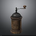 Wooden Coffee Grinder With Metal Top And Wooden Handle Café Label Kitchen Appliance