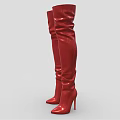 Red Shiny Over The Knee Boots With Stiletto Heels And Pointed Toe