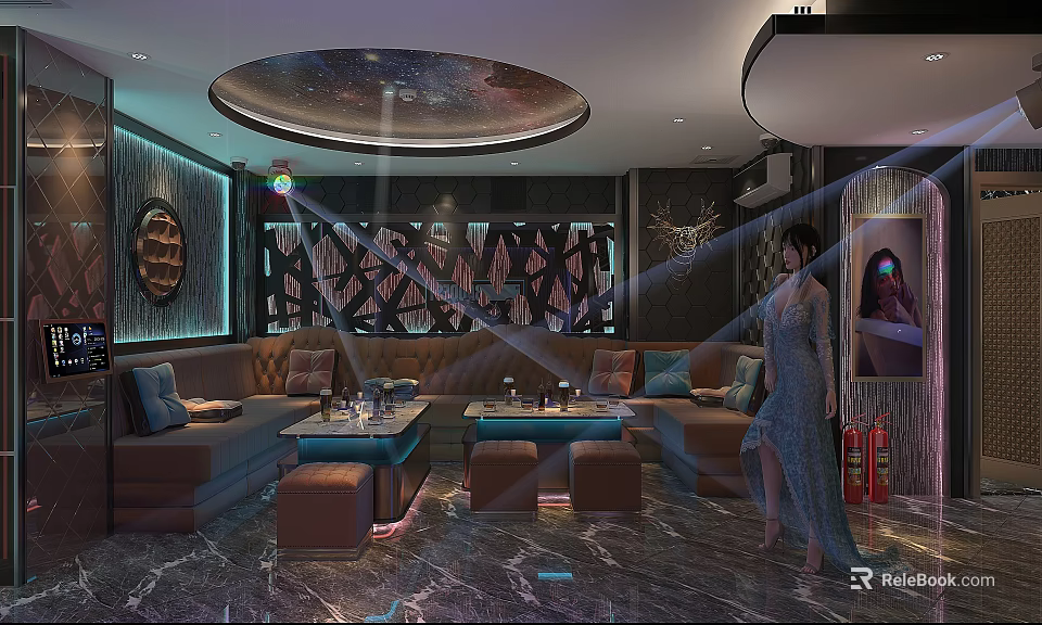 Luxurious KTV Room Interior With Starry Ceiling Comfortable Sofas And Modern Ambience 3d model