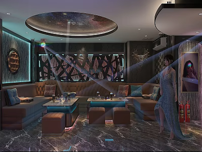Luxurious KTV Room Interior With Starry Ceiling Comfortable Sofas And Modern Ambience 3d model