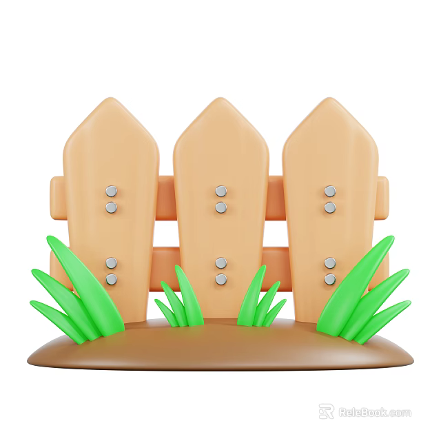Cute Decorative Ornament Set With Brown Pointed Fences Silver Dots And Green Grass Leaves 3d model 
