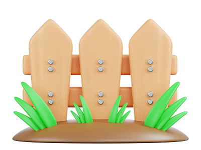 Cute Decorative Ornament Set With Brown Pointed Fences Silver Dots And Green Grass Leaves 3d model