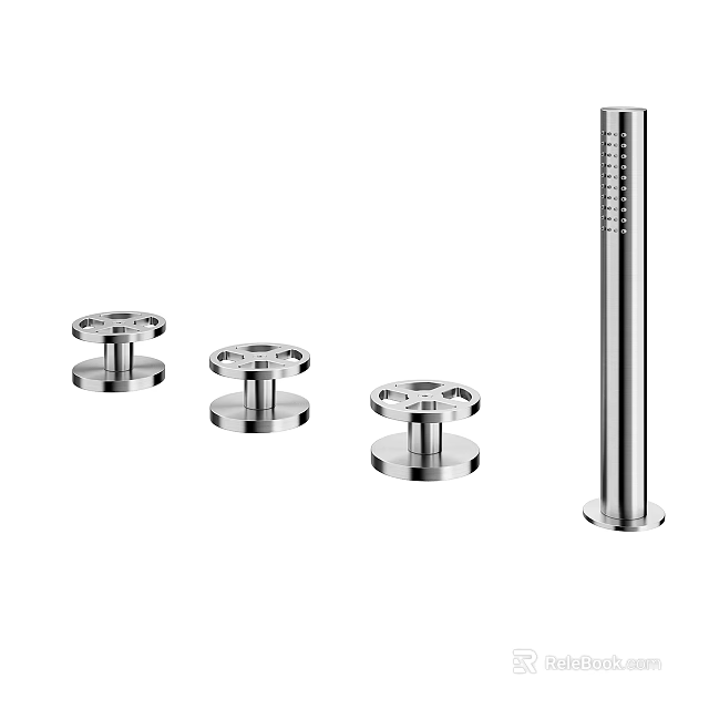 Chrome Shower System with Round Base and Cylindrical Column Components 3d model 