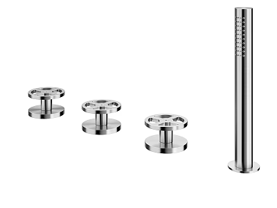 Chrome Shower System with Round Base and Cylindrical Column Components 3d model