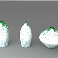 Different Shaped White Vases With Green Rim And Splatter Patterns On Gray Background 3d model