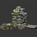 Natural Wood and Stone Decorative Stacked Structure with Wooden Base and Stones