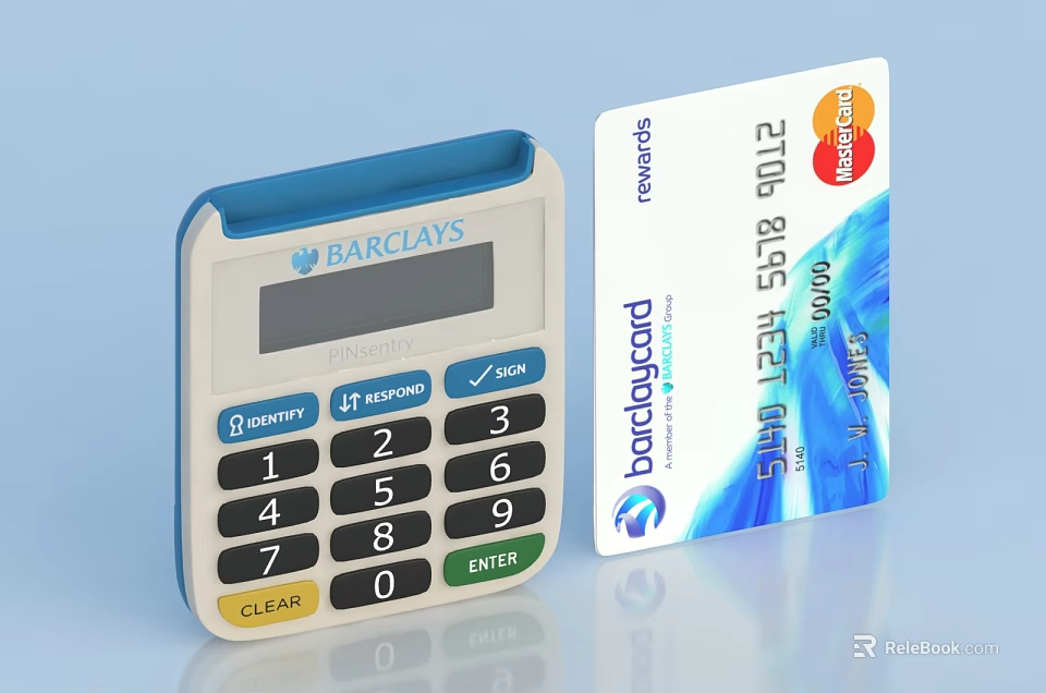Barclays Decorative Ornament Set With POS Terminal And Credit Card 3d model 