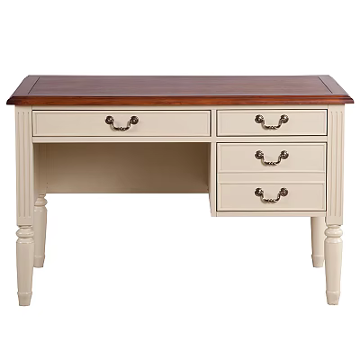 Classic Style Desk With White Drawers Brown Wooden Top And Metal Handles 3d model