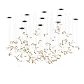 Modern Artistic Chandelier With Silver Decorative Elements Multiple Illuminated Bulbs Hanging On Black Background