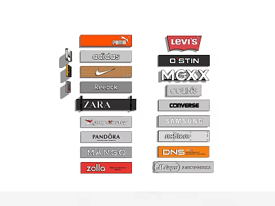 Various Famous Brand Logos Showcase Featuring Top Sport And Fashion Industry Labels 3d model