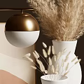 Modern Decorative Ornament Set With White Vases Gold Lamp Dried Pampas Grass And Geometric Art