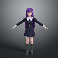 3D Anime Girl Character With Purple Hair White Collar And Cross Necklace