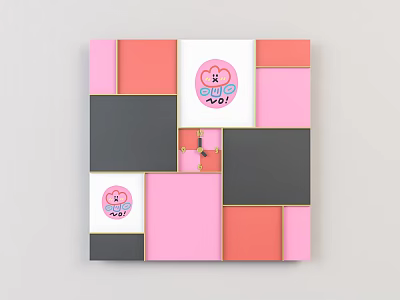Colorful Patchwork Wall Clock Design With Pink Gray Orange Geometric Tiles Decor 3d model