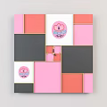 Colorful Patchwork Wall Clock Design With Pink Gray Orange Geometric Tiles Decor