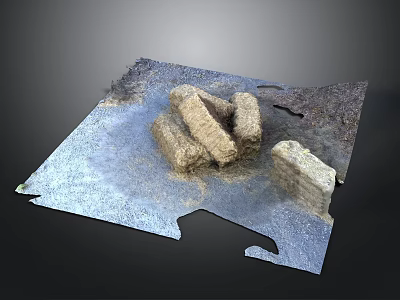 3D Model Of Terrain With Stone Structures And Textured Ground 3d model