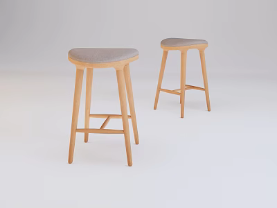 Modern Bar Stools With Light Wood Frame And Gray Padded Seats Design 3d model
