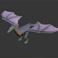 Fantasy Purple Dragon 3D Render With Pink Wings And Orange Belly