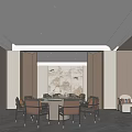 Elegant Chinese Style Private Dining Box With Round Table And Decorative Wall