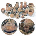 Handcrafted Clay Tableware Set with Teapots Cups Bowls and Plates Traditional Rustic Design 3d model