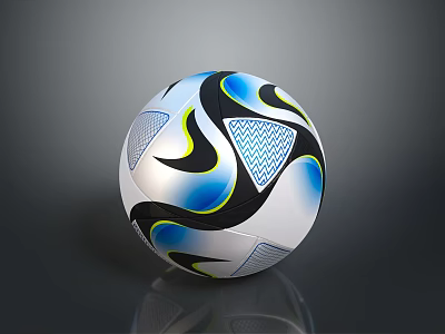 Professional Soccer Ball With Blue Black White Yellow Pattern And Nike Design 3d model