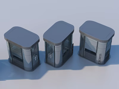 Three Modern Gray Security Booths With Metal Glass Structure Design 3d model
