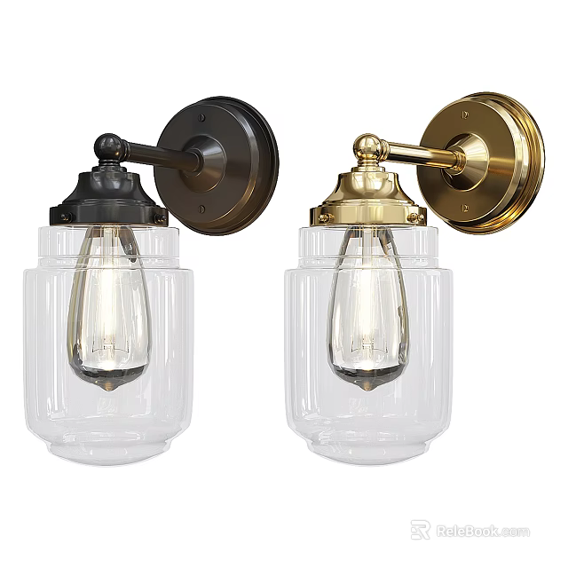 Modern Wall Sconces With Black And Gold Bases And Transparent Glass Shades 3d model 