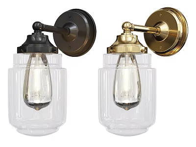 Modern Wall Sconces With Black And Gold Bases And Transparent Glass Shades 3d model