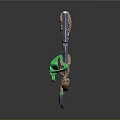 3D Rendered Axe With Rope Wrapping Green Glowing Elements And Detailed Metal Blade