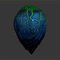 Blue And Green Textured Egg Shaped Object With Glowing Vine Patterns On Dark Background