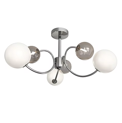 Modern Chandelier With Multiple Spherical White And Transparent Glass Shades And Metal Frame 3d model