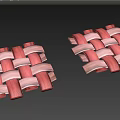 Man Creating Woven Design Using Pink And Light Brown Wooden Strips On White Background