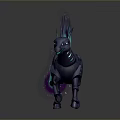 Game Movie Character Mechanical Horse With Glowing Purple Blue Mane And Skeletal Details