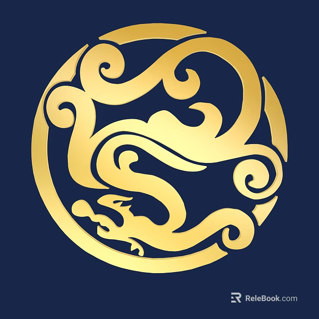 Golden Circular Dragon Carving Design With Intricate Patterns On Dark Blue Background 3d model 