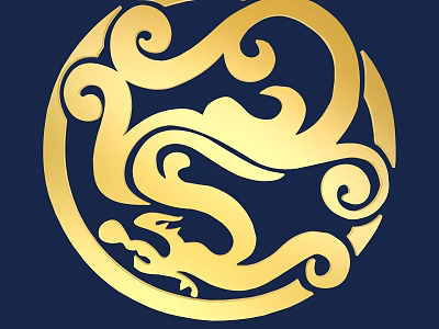 Golden Circular Dragon Carving Design With Intricate Patterns On Dark Blue Background 3d model