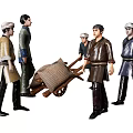 Group Of People In Traditional Attire With A Wooden Wheelbarrow