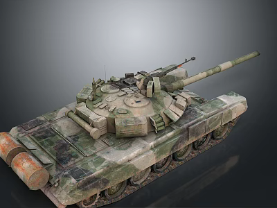 Military Armored Tank Vehicle with Camouflage Paint Long Cannon Tracks and Turret 3d model