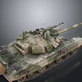 Military Armored Tank Vehicle with Camouflage Paint Long Cannon Tracks and Turret
