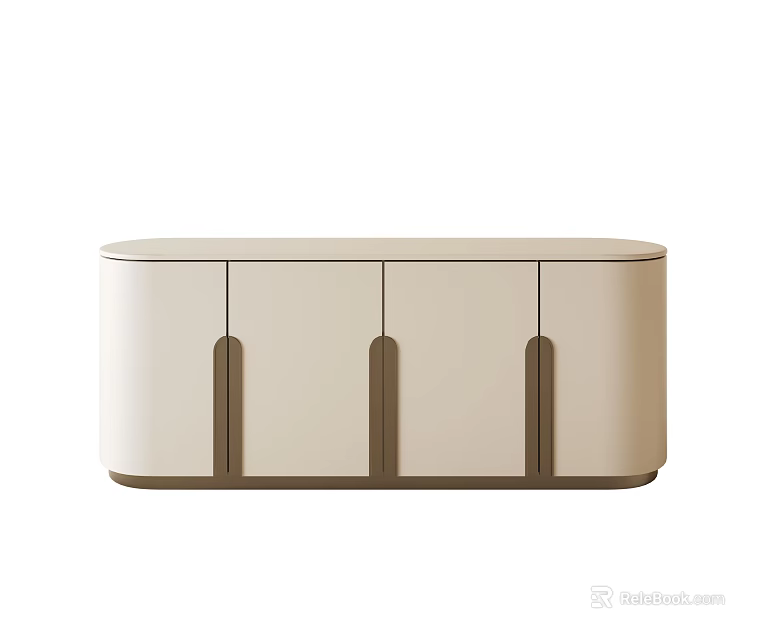 Modern Entryway Cabinet Sideboard With Cream White Body And Brown Handles Design 3d model 