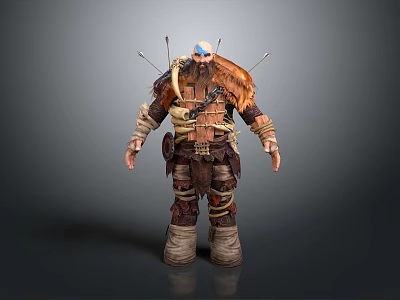 Game Movie Barbarian Warrior Character In Heavy Leather Armor Fur Cape And Arrows 3d model