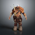 Game Movie Barbarian Warrior Character In Heavy Leather Armor Fur Cape And Arrows