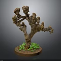 Decorative Tree Plant With Brown Trunk Branches And Green Leaves On Round Base