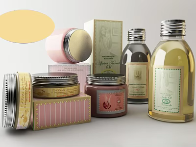 Elegant Perfume Cosmetics Collection With Glass Bottles Jars And Decorative Boxes 3d model