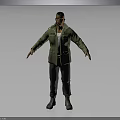3D Human Male Character Model Wearing Green Jacket Standing With Arms Extended