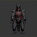 Sci Fi Armored Creature With Black Exoskeleton And Red Accent Patterns