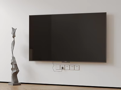 Elegant Curtain In Modern Living Room With TV Sculpture And Wooden Floor 3d model