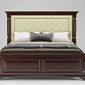 Classic Dark Brown Wooden Double Bed with Ornate Headboard and Comfortable Bedding