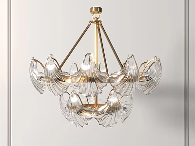 Elegant Crystal Chandelier With Gold Frame And Leaf Shaped Glass Shades 3d model