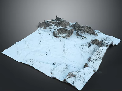 Snow Covered Rocky Mountain Terrain with Detailed Peaks and Textured 3D Landscape Model 3d model